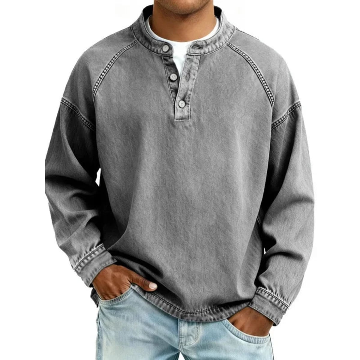 heren oversized overhemd met knoopsluiting in grijs