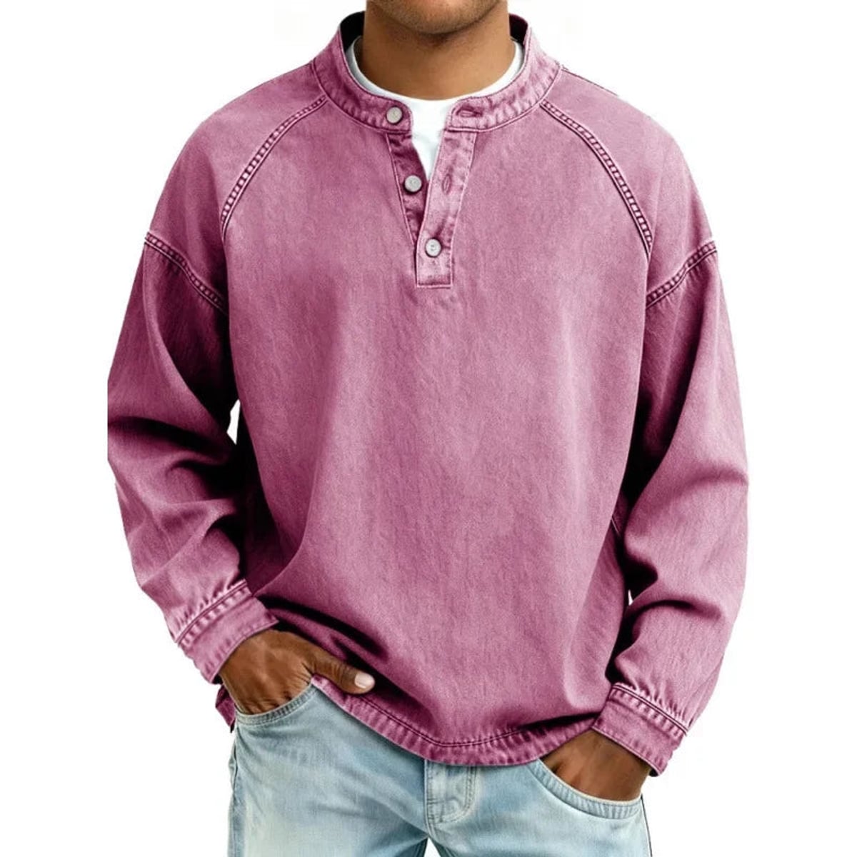 heren oversized overhemd met knoopsluiting in roze
