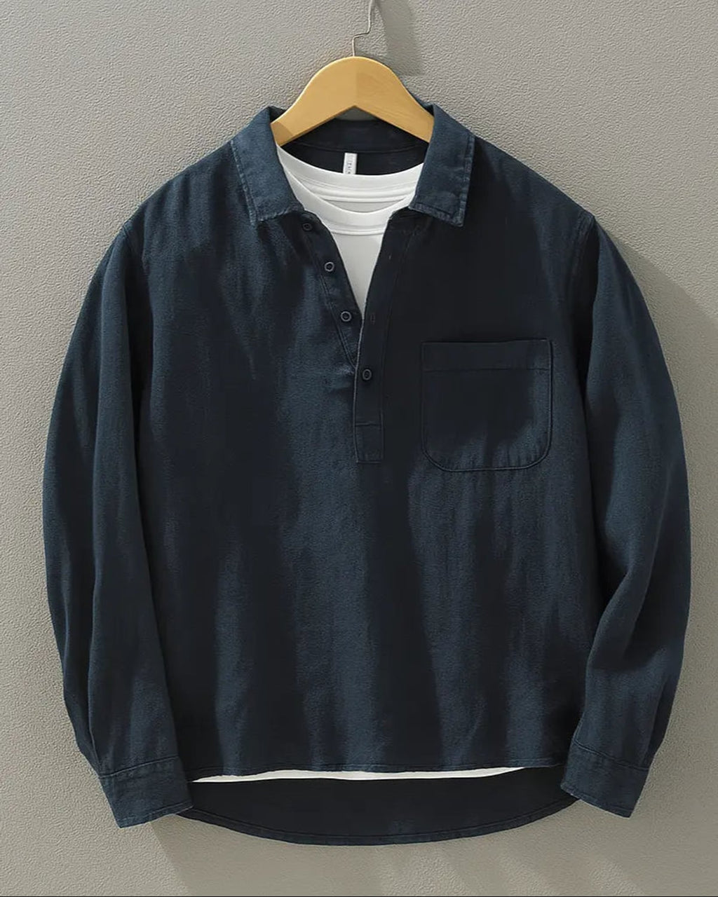 heren oversized popover overhemd met halve knoopsluiting in marine