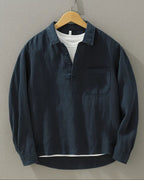 heren oversized popover overhemd met halve knoopsluiting in marine