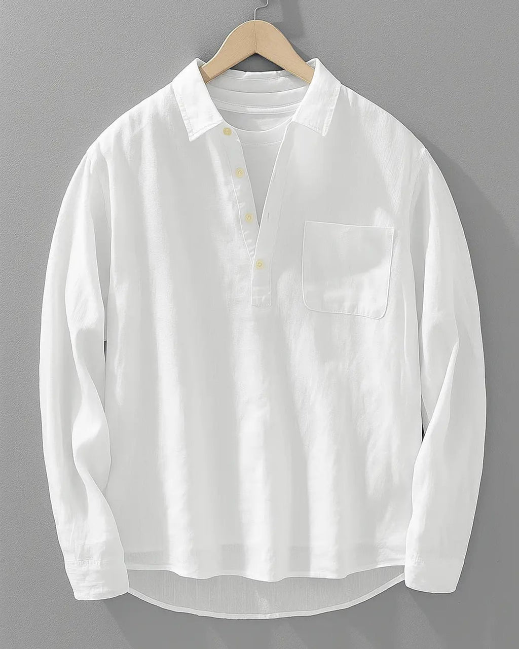 heren oversized popover overhemd met halve knoopsluiting in wit