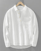 heren oversized popover overhemd met halve knoopsluiting in wit