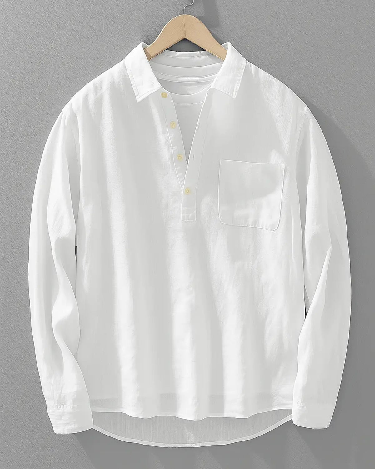 heren oversized popover overhemd met halve knoopsluiting in wit