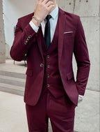 heren pak met gilet slim fit in bordeauxrood