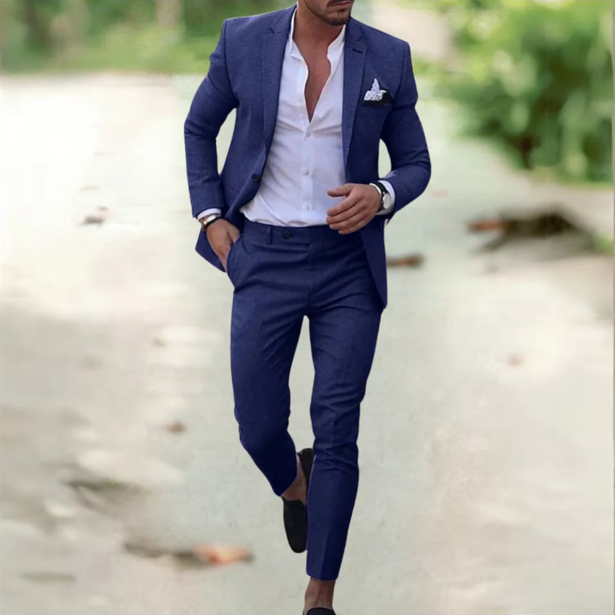 heren pak slim fit met getailleerde snit in donkerblauw