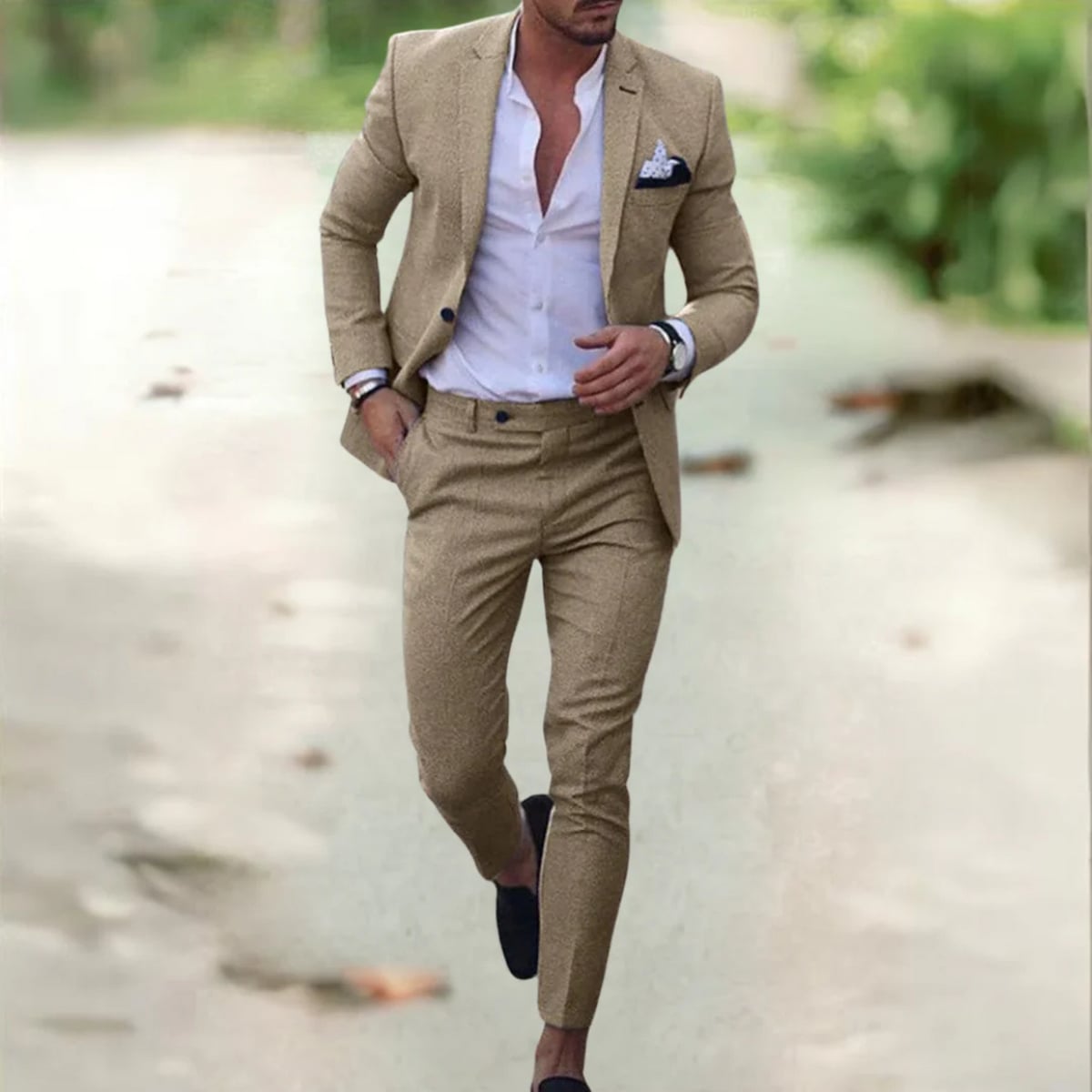 heren pak slim fit met getailleerde snit in khaki