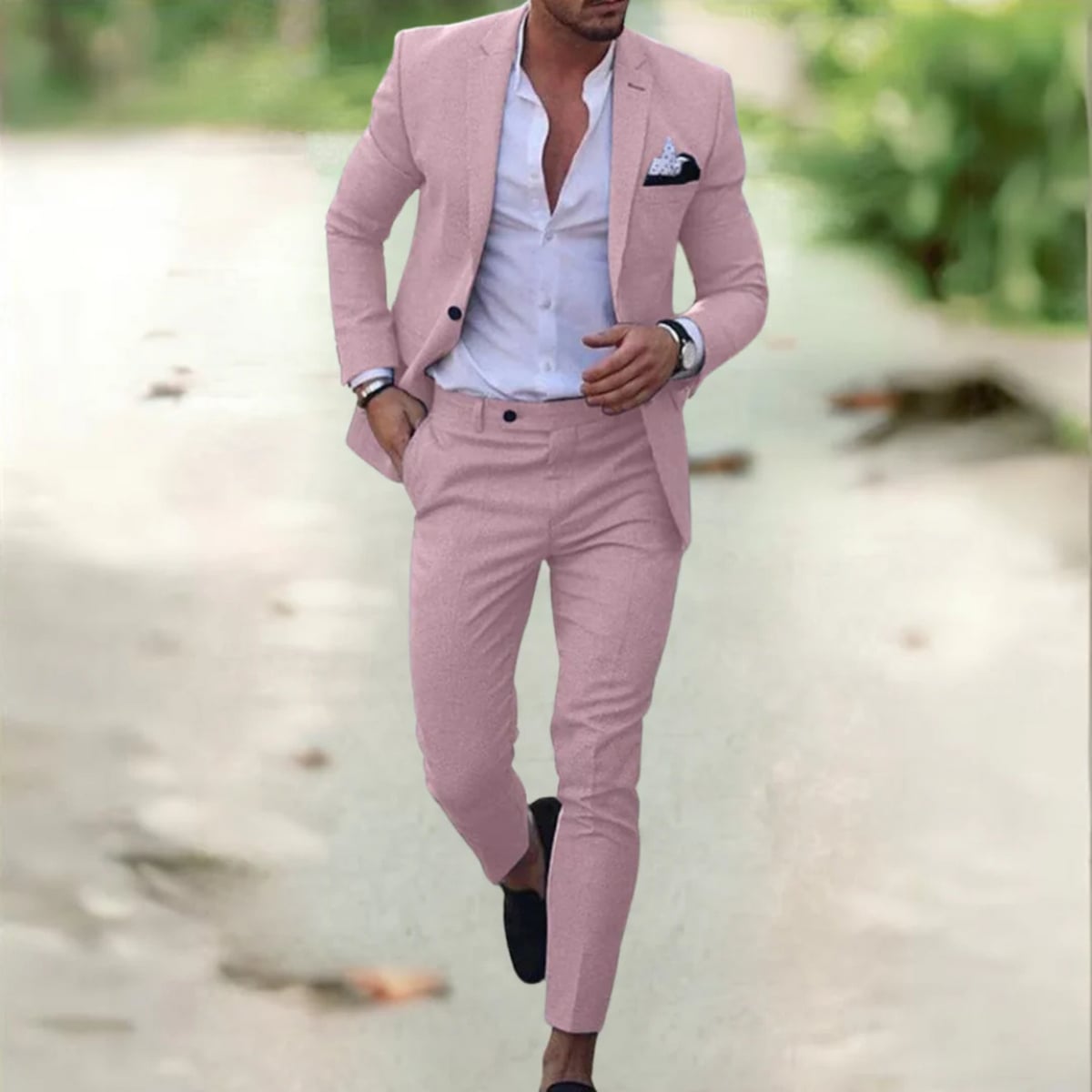 heren pak slim fit met getailleerde snit in roze