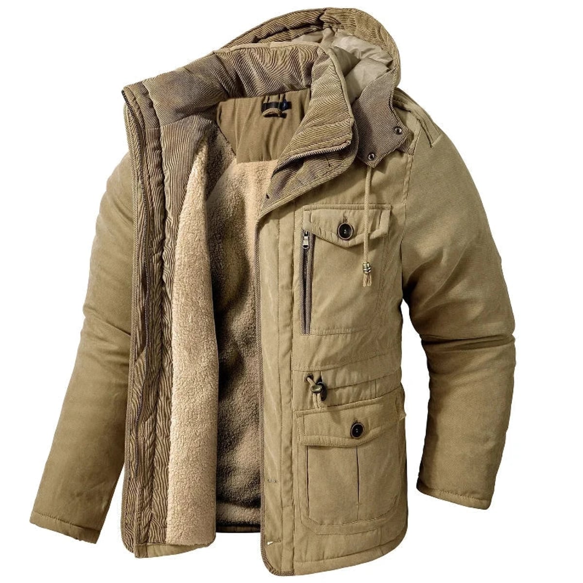 heren parka jas met capuchon in khaki