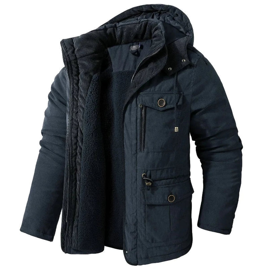 heren parka jas met capuchon in marineblauw