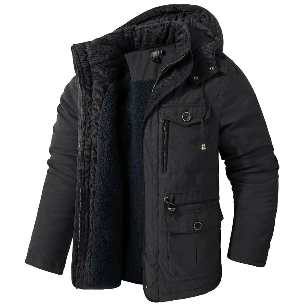 heren parka jas met capuchon in zwart