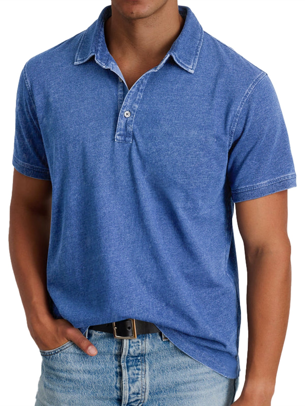 heren polo korte mouw met kraag in blauw