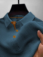 heren polo korte mouw met structuurpatroon in blauw