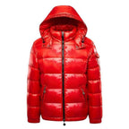 heren pufferjas met capuchon glanzend in rood