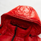 heren pufferjas met capuchon glanzend in rood