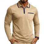 heren quarter-zip polo met lange mouw in abrikoos