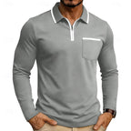 heren quarter-zip polo met lange mouw in grijs