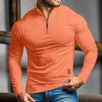 heren quarter-zip polo met lange mouwen in oranje
