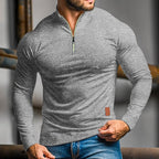 heren quarter-zip polo met lange mouwen in lichtgrijs