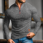 heren quarter-zip polo met lange mouwen in donkergrijs