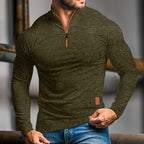 heren quarter-zip polo met lange mouwen in legergroen