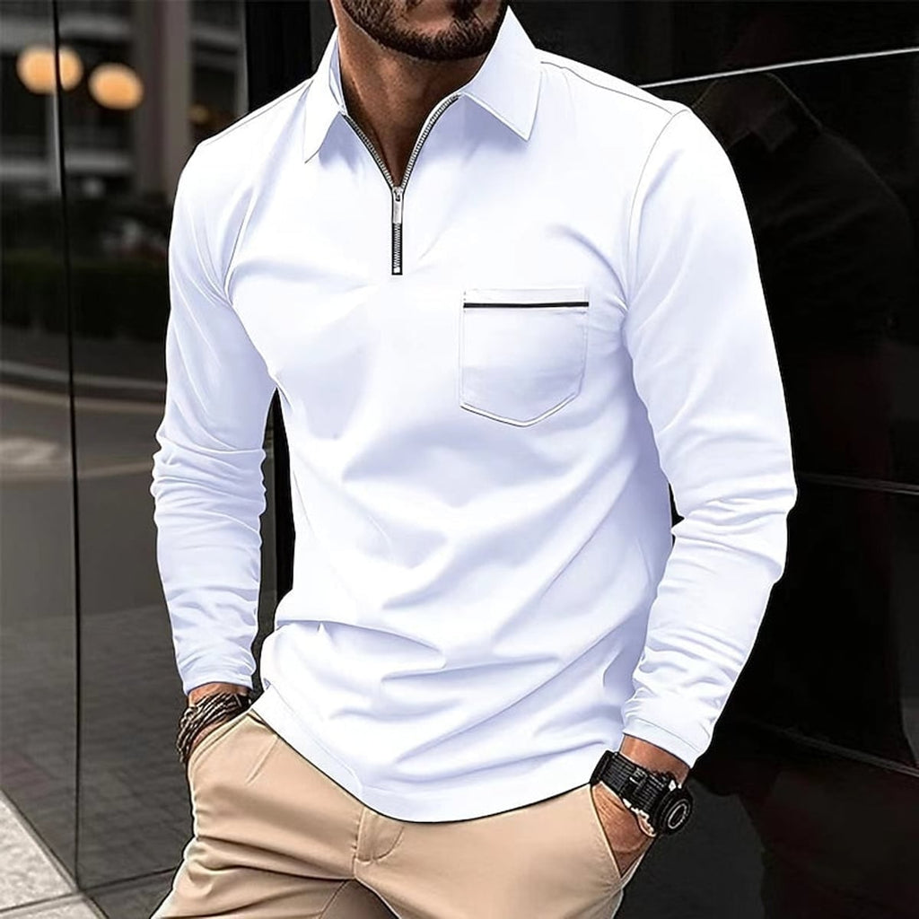 heren quarter-zip polo met rits in wit