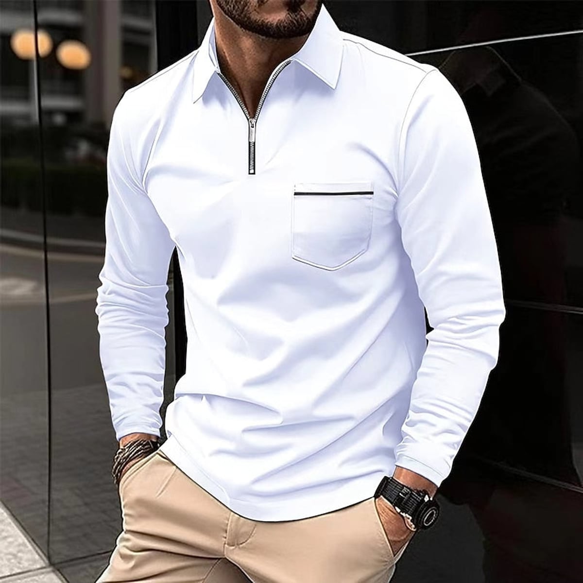 heren quarter-zip polo met rits in wit