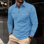 heren quarter-zip polo met rits in hemelsblauw