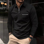 heren quarter-zip polo met rits in zwart