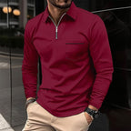 heren quarter-zip polo met rits in wijnrood