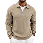 heren quarter-zip pullover met getextureerde afwerking en slanke pasvorm in khaki