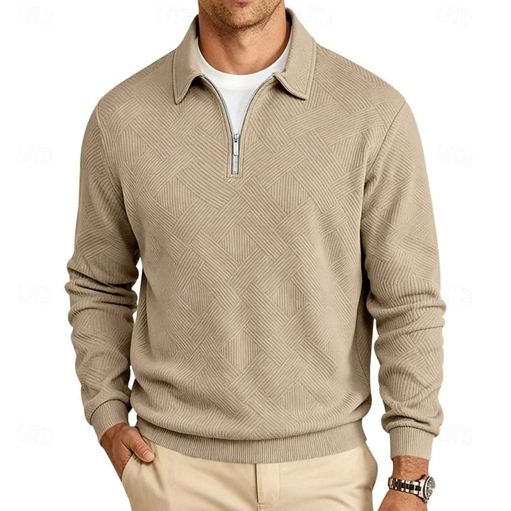 heren quarter-zip pullover met getextureerde afwerking en slanke pasvorm