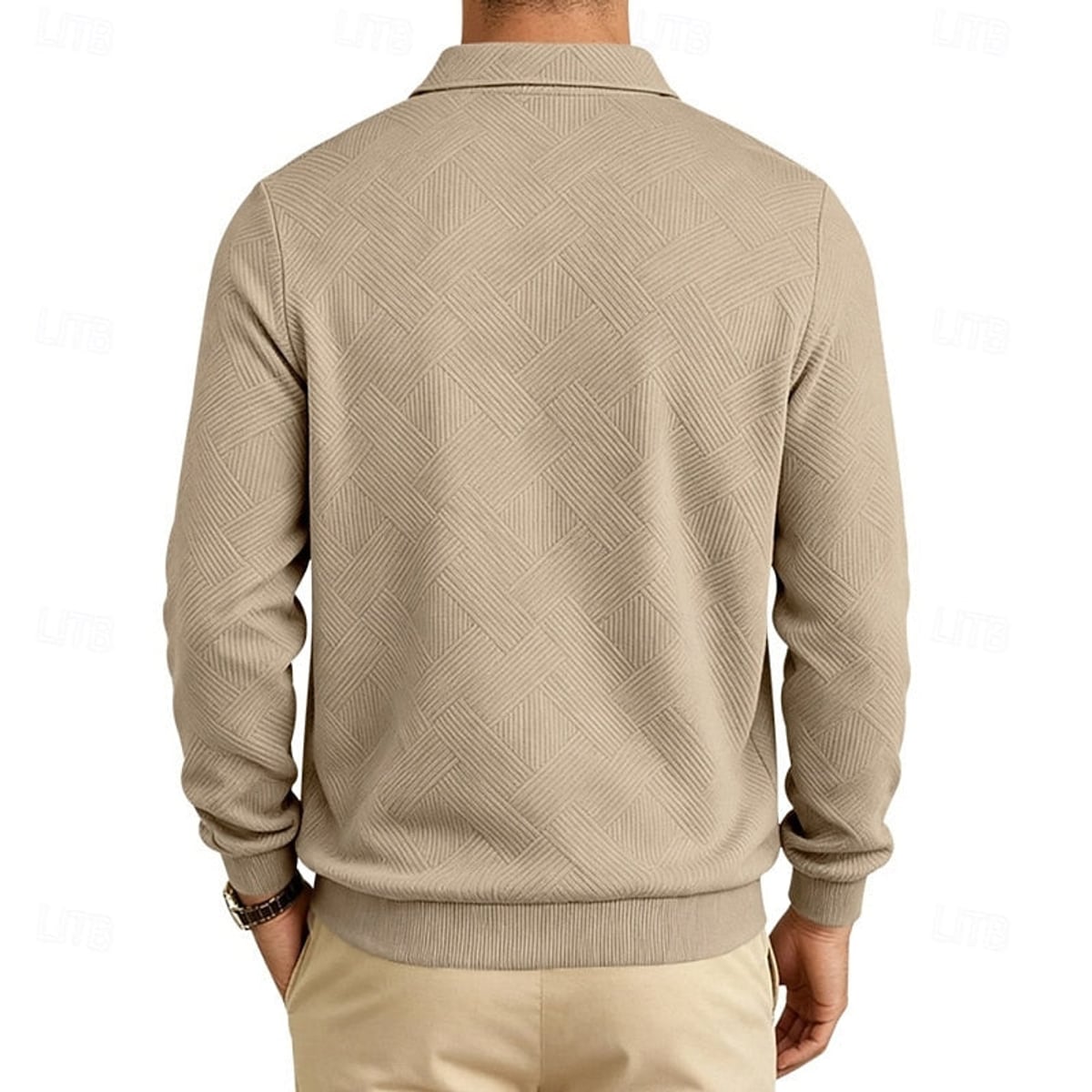 heren quarter-zip pullover met getextureerde afwerking en slanke pasvorm