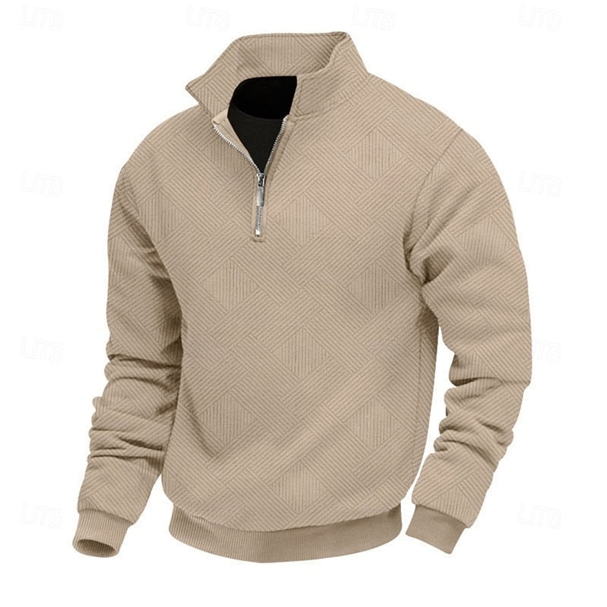 heren quarter-zip pullover met getextureerde afwerking en slanke pasvorm