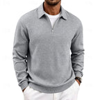 heren quarter-zip pullover met getextureerde afwerking en slanke pasvorm in lichtgrijs