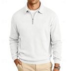 heren quarter-zip pullover met getextureerde afwerking en slanke pasvorm in wit