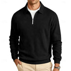 heren quarter-zip pullover met getextureerde afwerking en slanke pasvorm in zwart