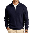 heren quarter-zip pullover met getextureerde afwerking en slanke pasvorm in marineblauw