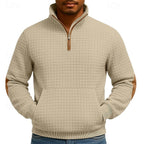 heren quarter-zip pullover met kangoeroe zak en staande kraag in khaki