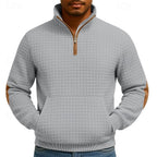 heren quarter-zip pullover met kangoeroe zak en staande kraag in lichtgrijs