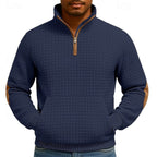 heren quarter-zip pullover met kangoeroe zak en staande kraag in marineblauw