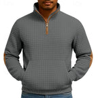 heren quarter-zip pullover met kangoeroe zak en staande kraag in donkergrijs