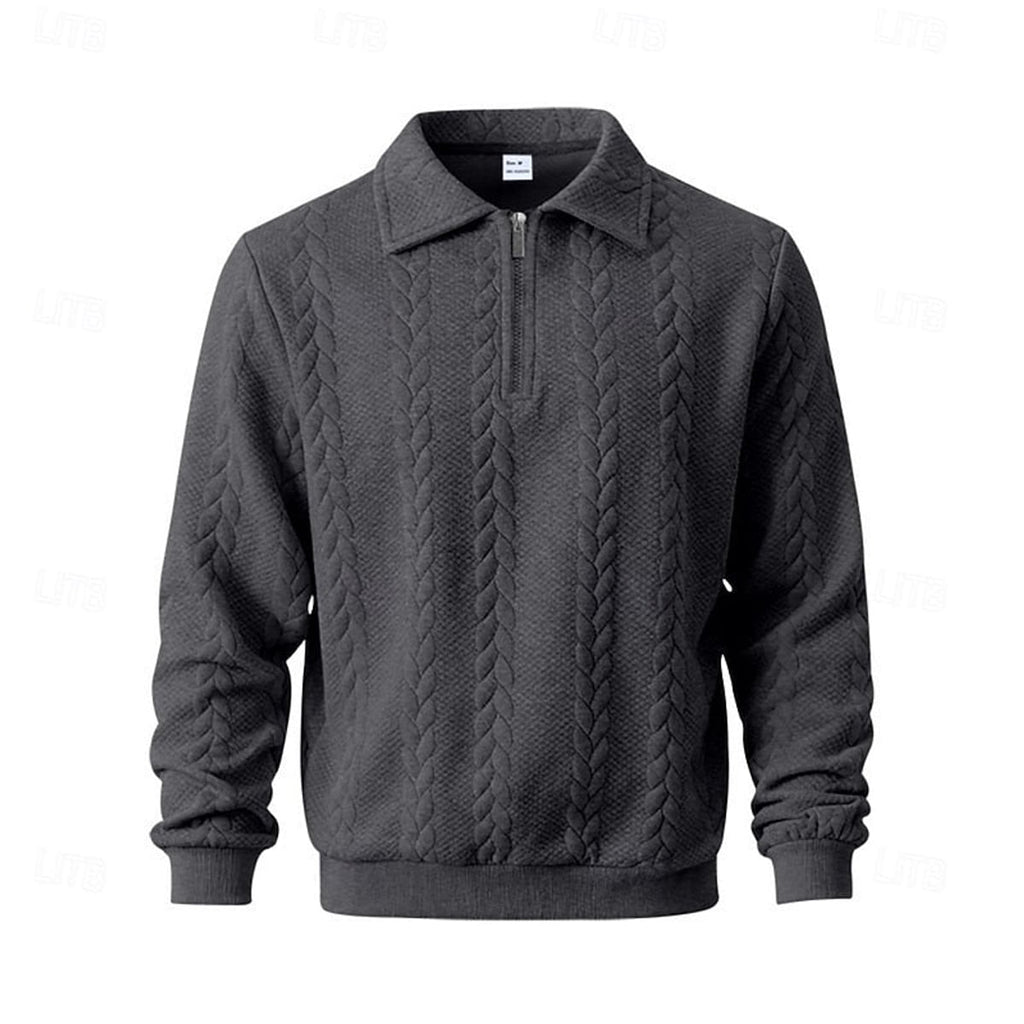 heren quarter-zip pullover met kraag in donkergrijs