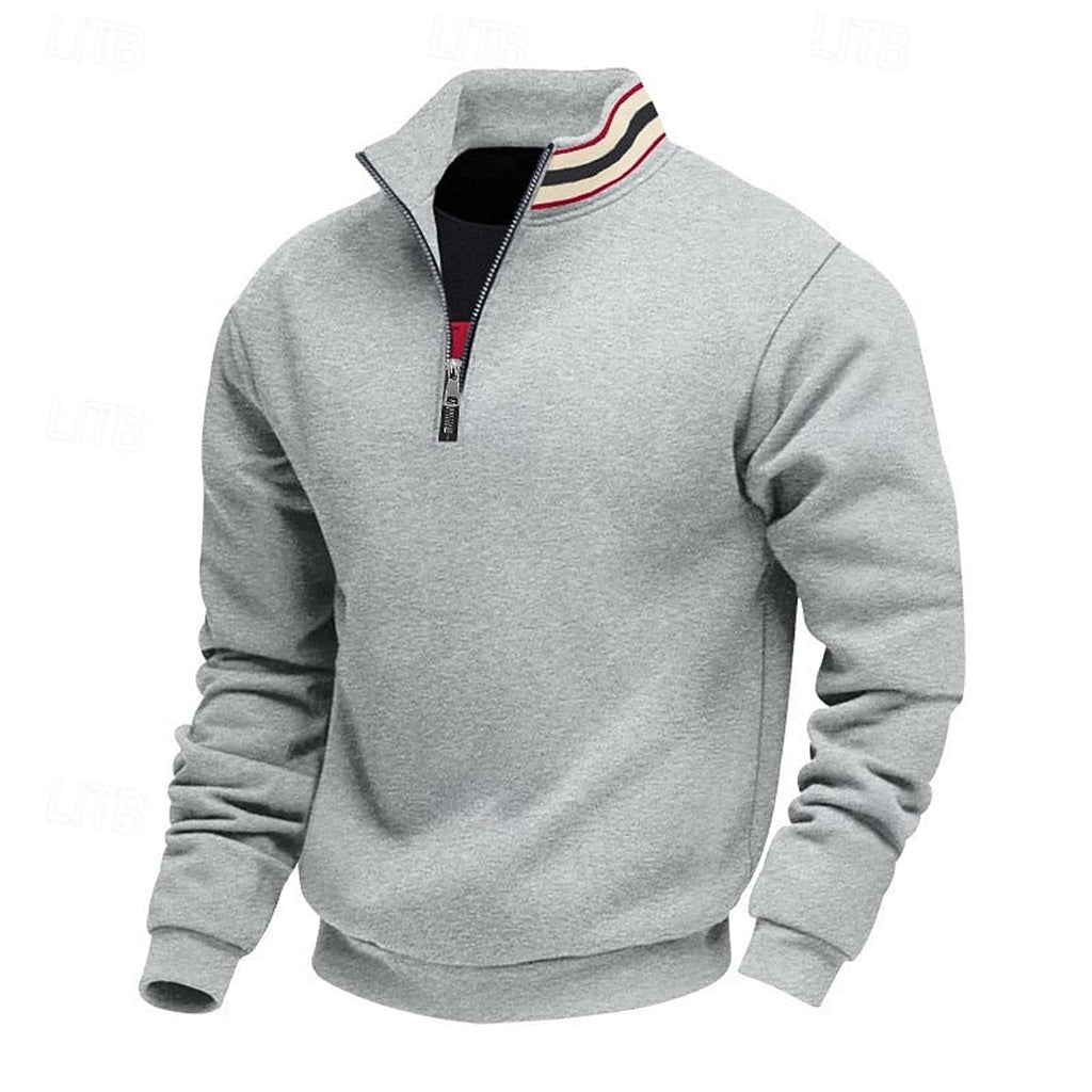 heren quarter-zip pullover met relaxed fit en staande kraag in lichtgrijs