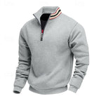 heren quarter-zip pullover met relaxed fit en staande kraag in lichtgrijs
