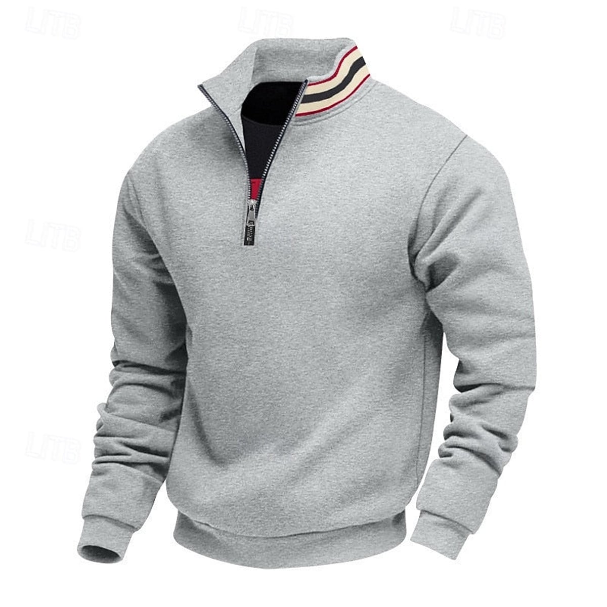 heren quarter-zip pullover met relaxed fit en staande kraag in lichtgrijs