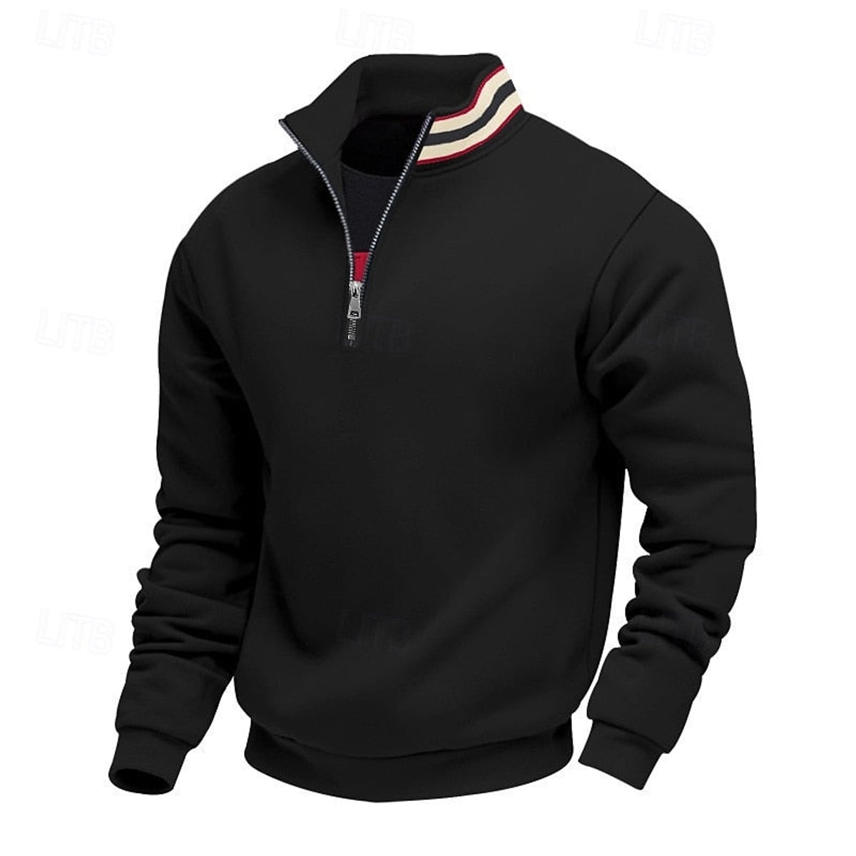heren quarter-zip pullover met relaxed fit en staande kraag in zwart