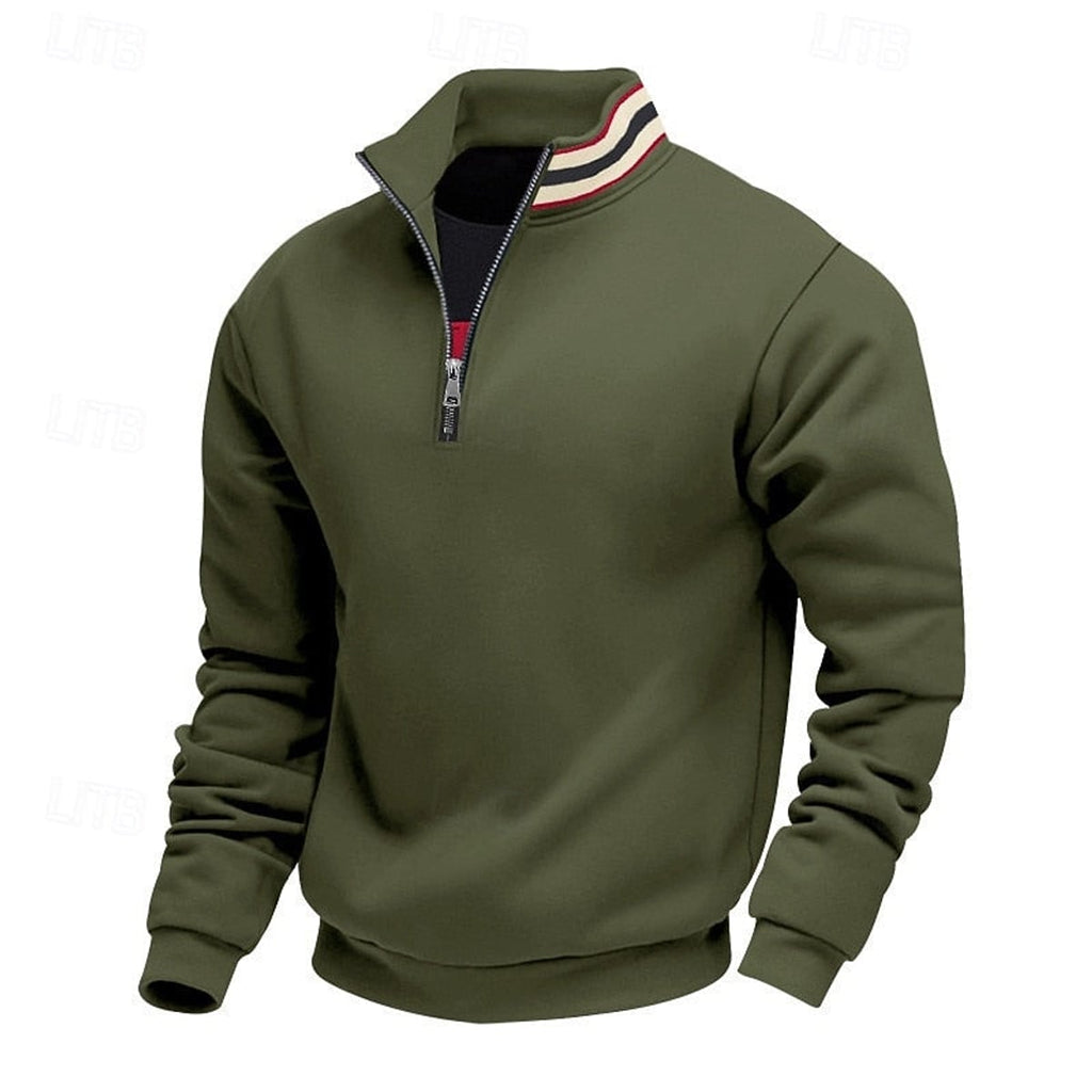 heren quarter-zip pullover met relaxed fit en staande kraag in legergroen