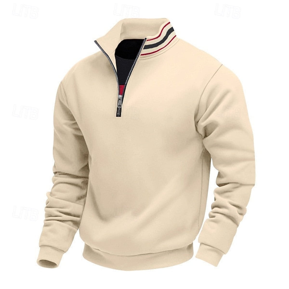 heren quarter-zip pullover met relaxed fit en staande kraag in abrikoos
