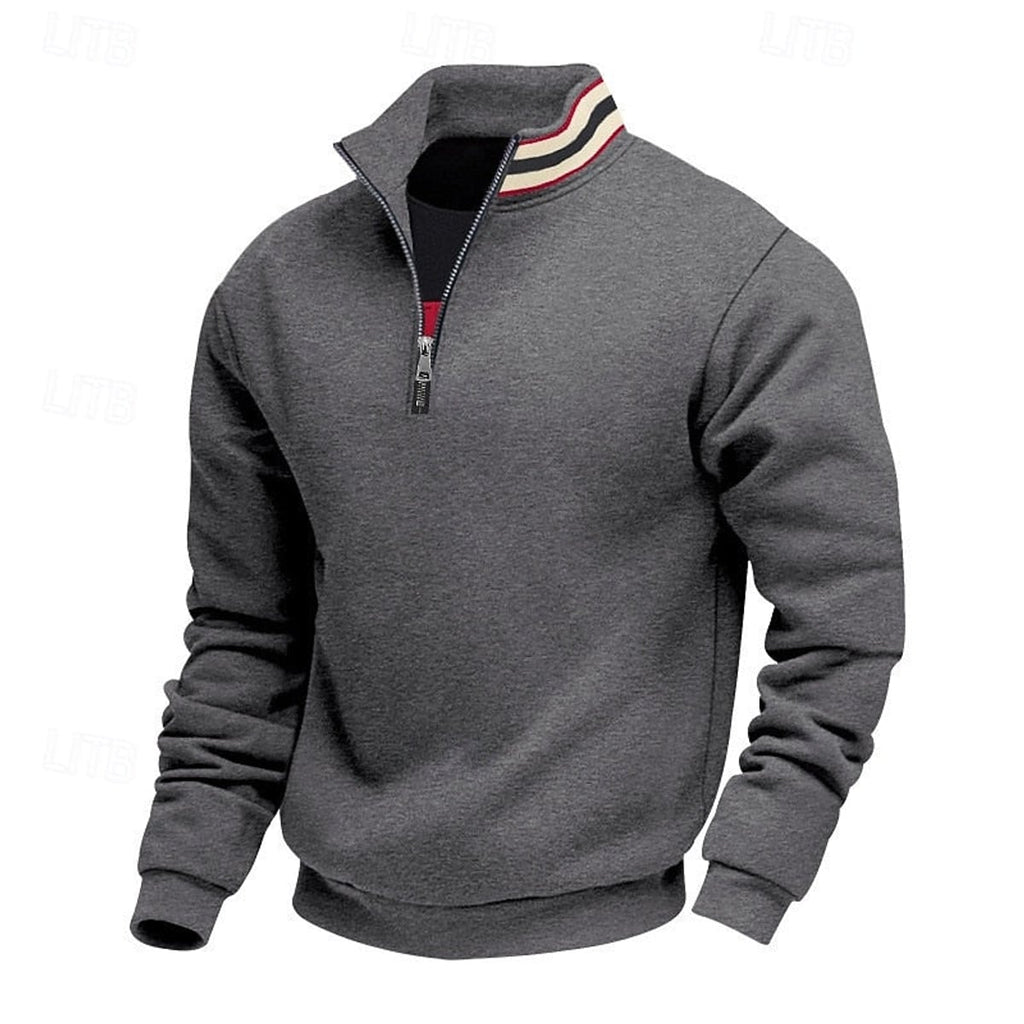 heren quarter-zip pullover met relaxed fit en staande kraag in grijs
