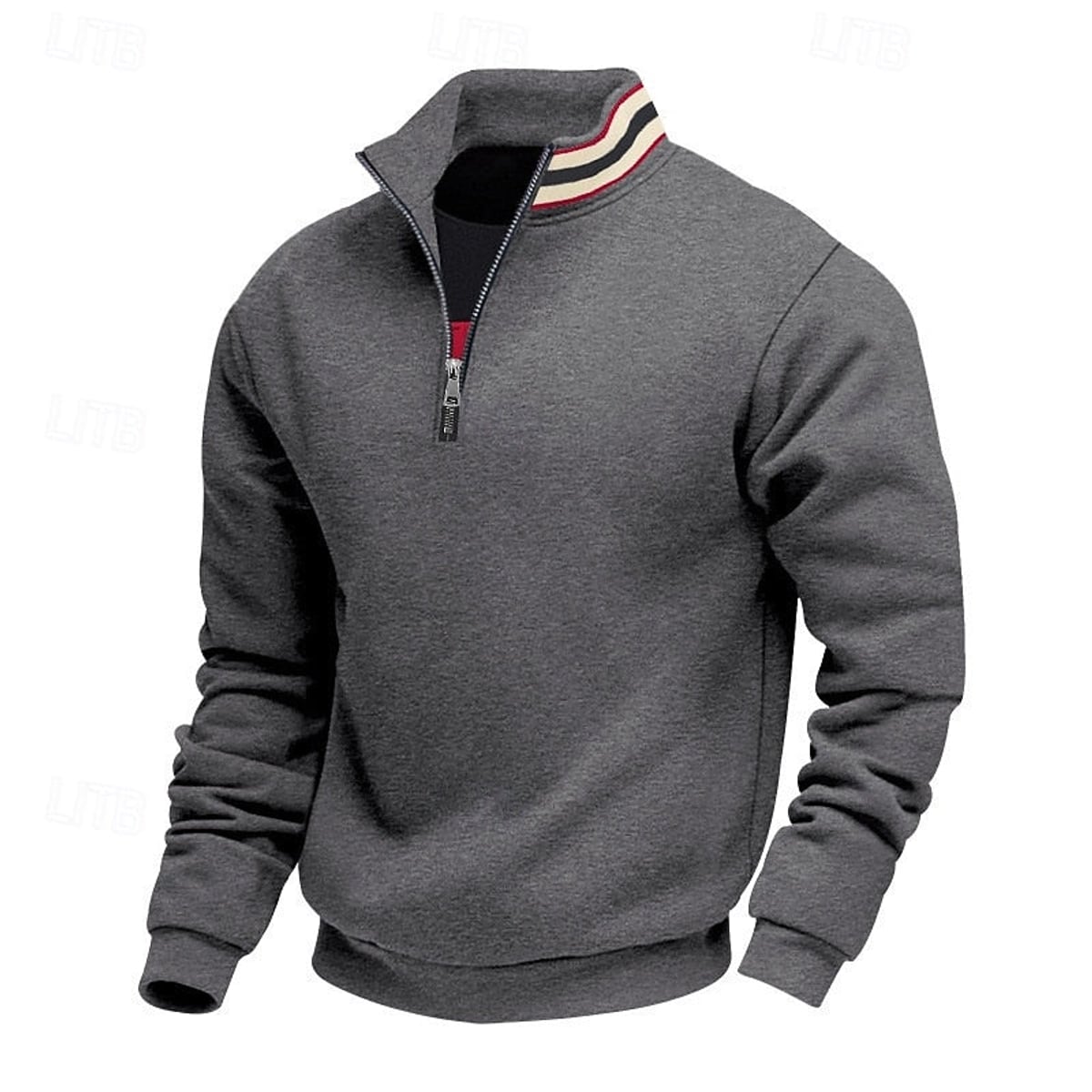 heren quarter-zip pullover met relaxed fit en staande kraag in grijs